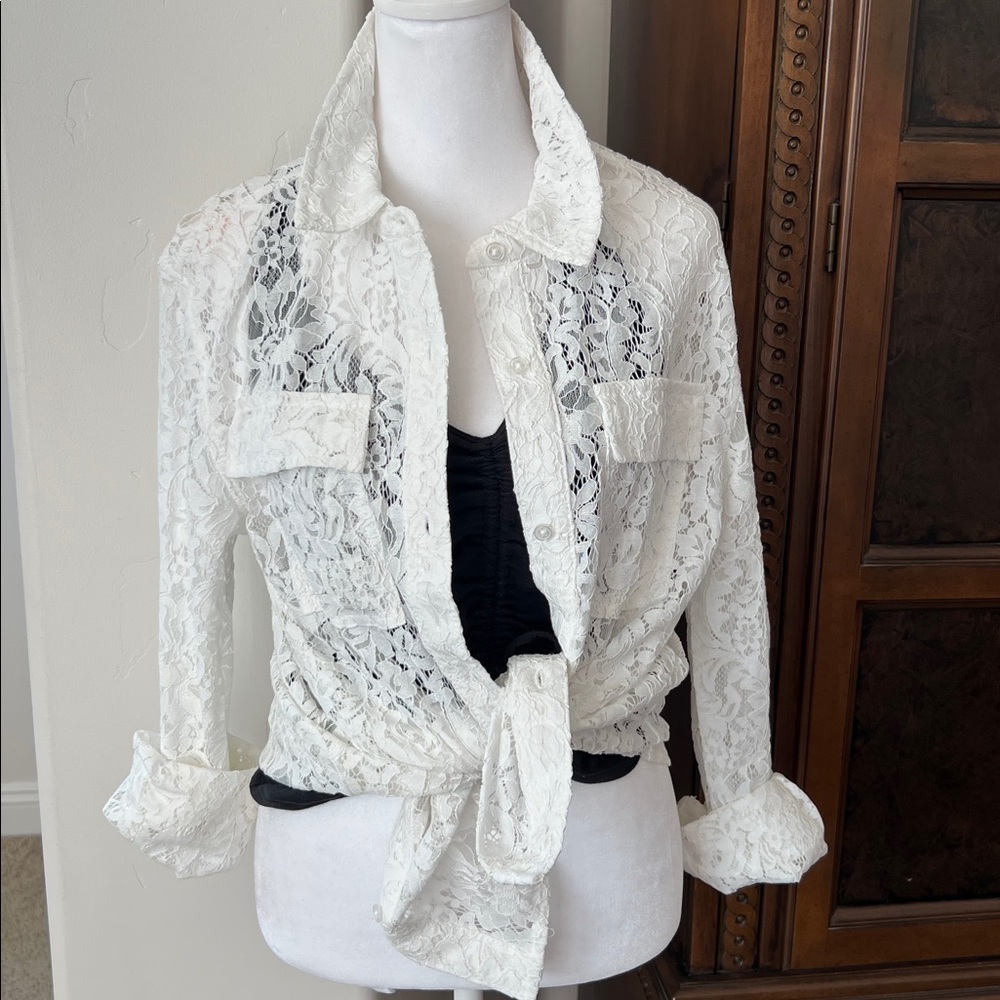 DKNY White Lace Blouse